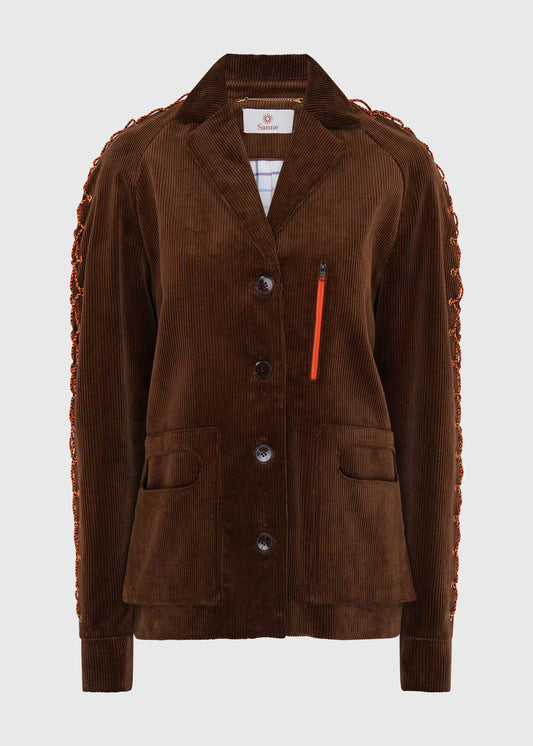 Chestnut Corduroy Lace-Up Coat