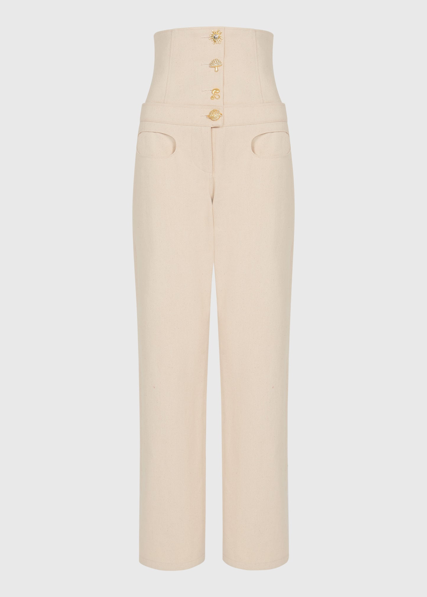 Ivory Pearl Corset Denim Trousers