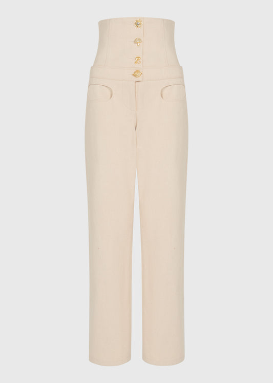 Ivory Pearl Corset Denim Trousers