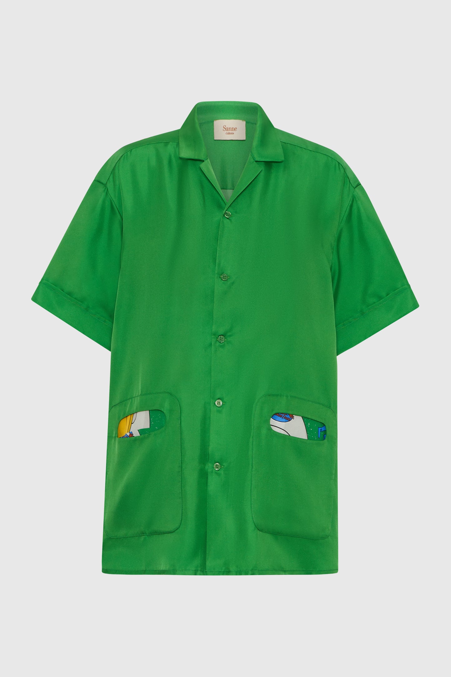 Galactic Green Short Sleeve Silk Twill Shirt