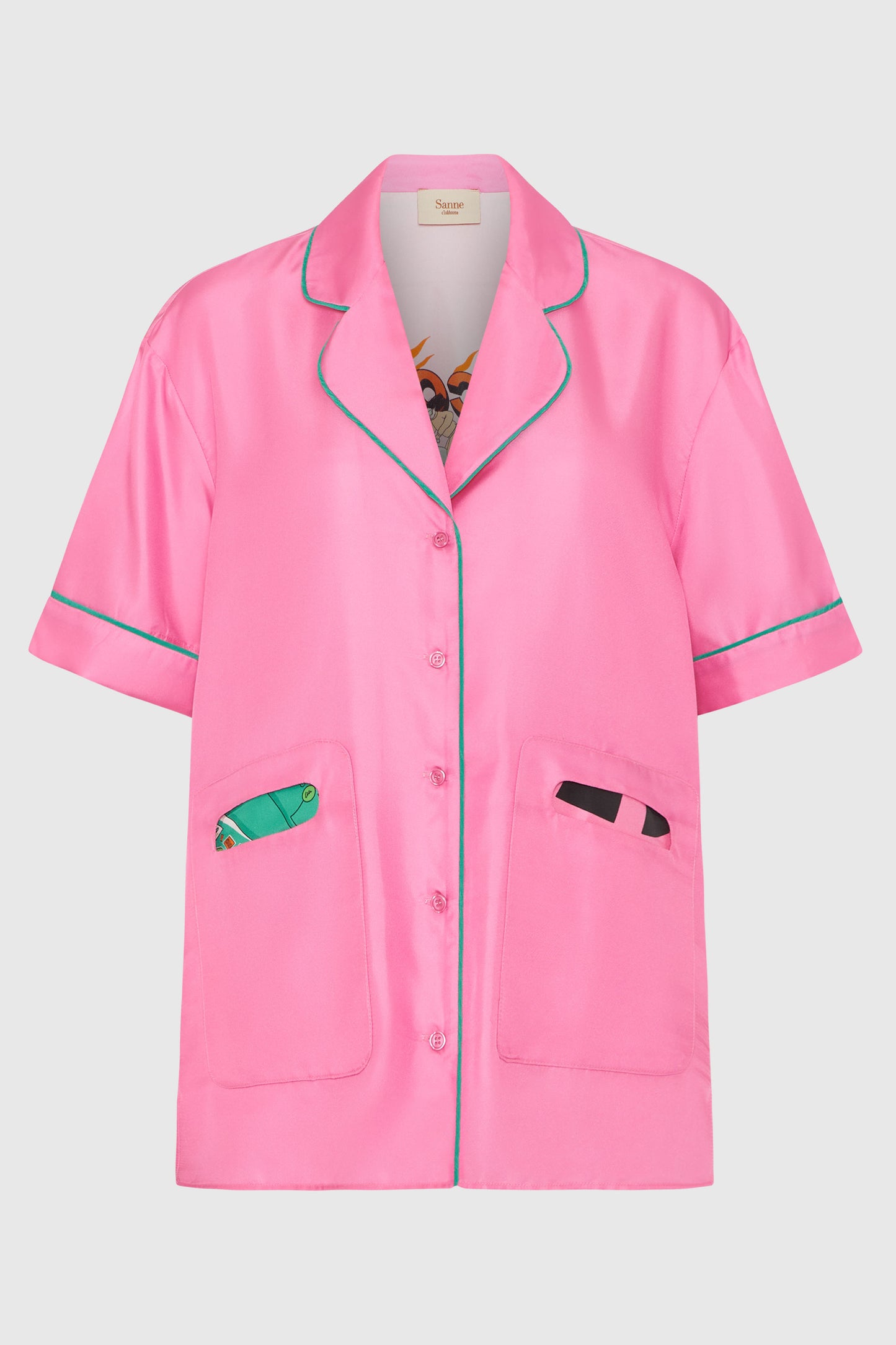 Electric Pink Short Sleeved Silk Twill Shirt