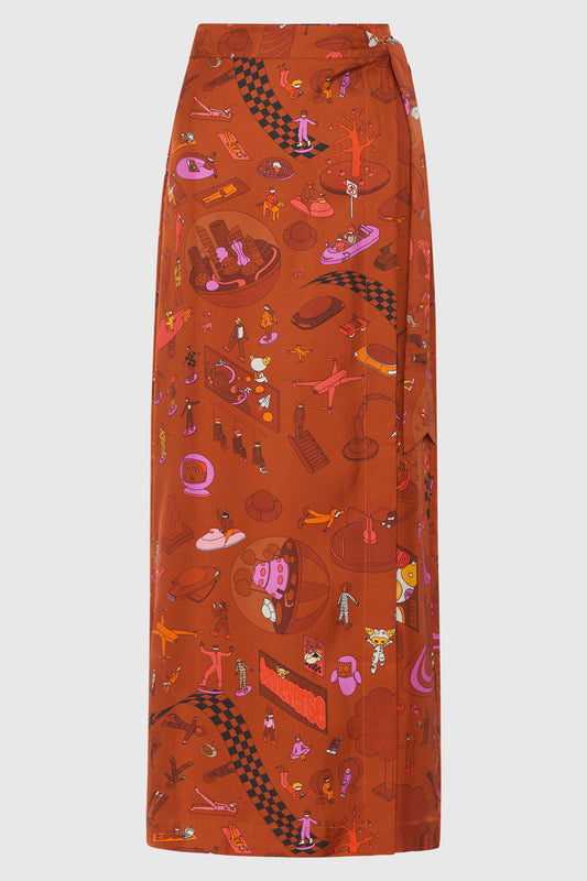 Celestial Cinnamon Silk Twill Wrap Maxi Skirt